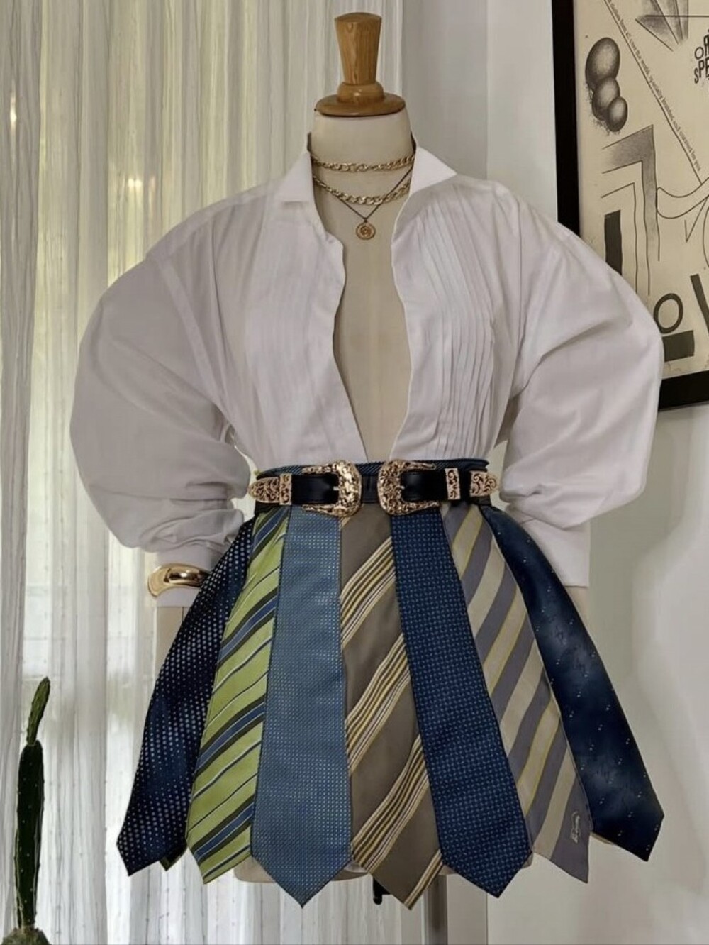Upcycled Vintage Tie Skirt - Size L